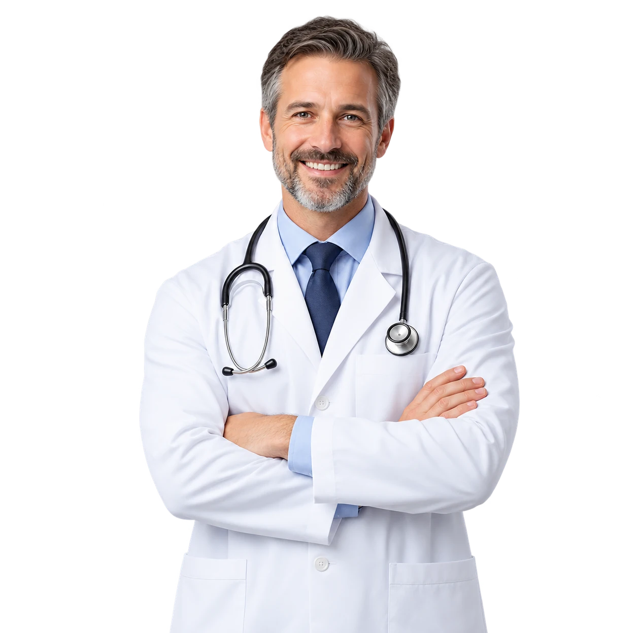 Friendly healthcare professional in a white coat